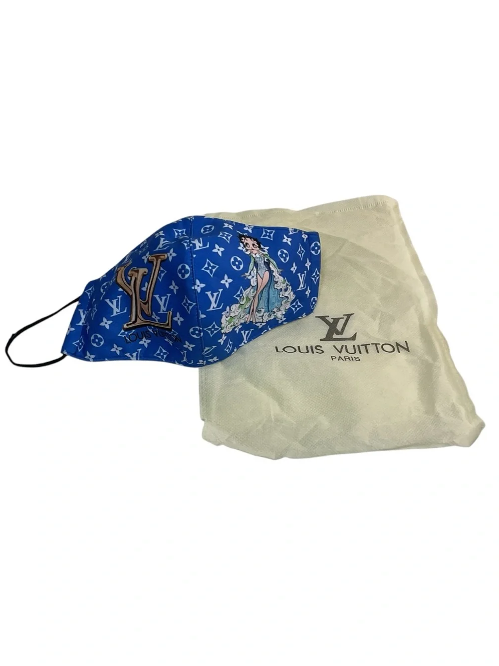 Louis Vuitton LV Logo Betty Boop Blue Face Mask Adjustable Ear Loops w/ Pouch